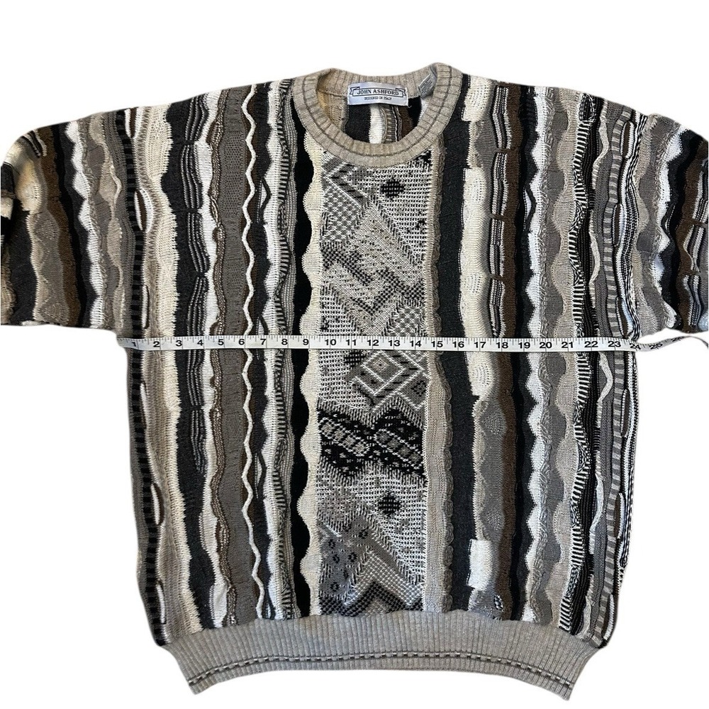John Ashford Men's 3D Textured Sweater Neutral Tan Multicolor Sz XL Cosby Y2K - Picture 5 of 7